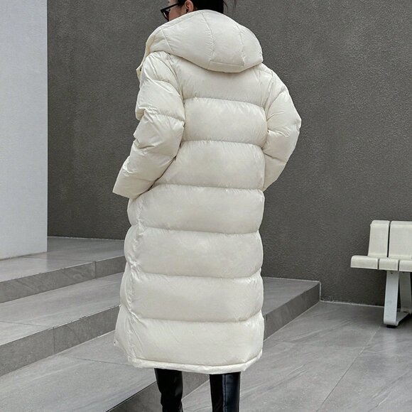 Beige Casual Women's Zipper Front Hooded Thick Padded Coat - Picture 2 of 5